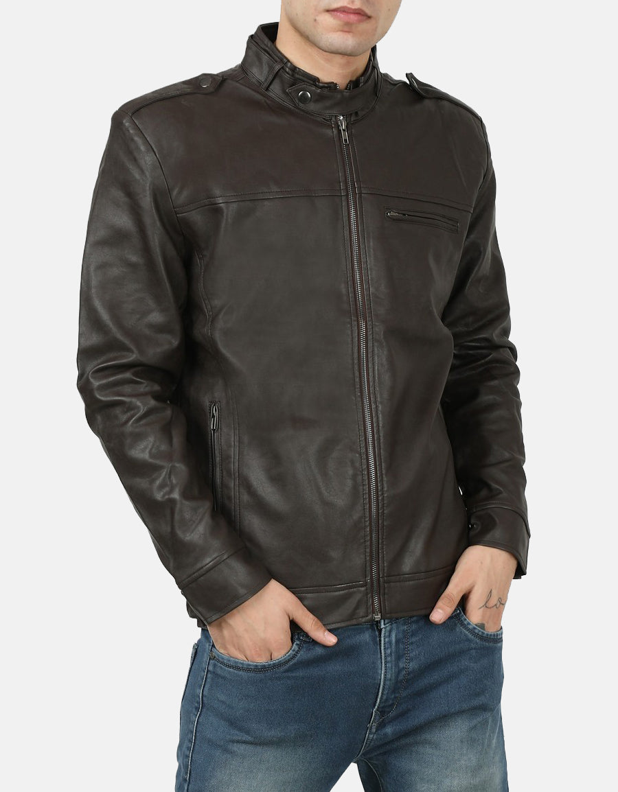 Gordania Solid Bomber PU Leather Jacket GD282